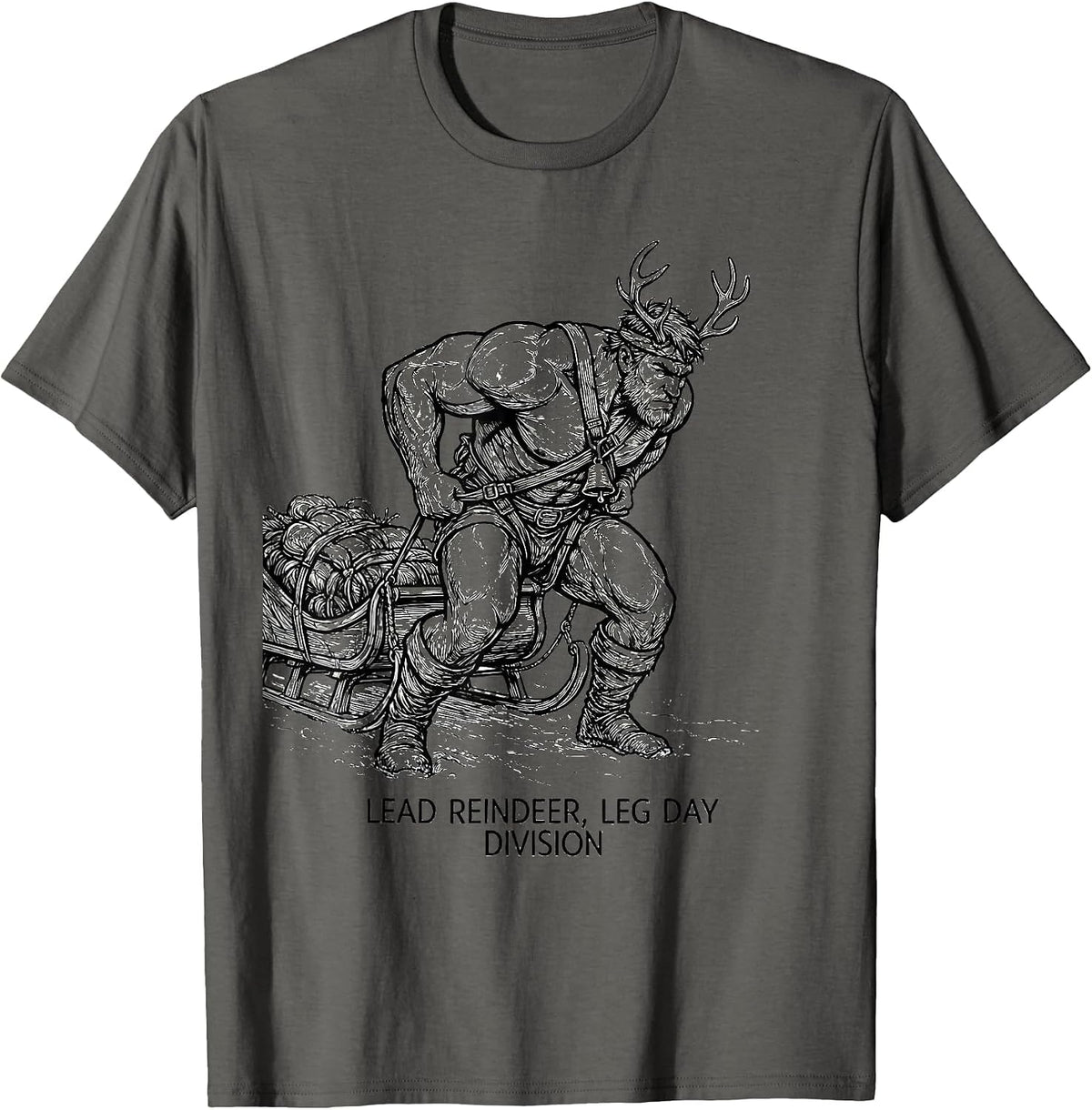 Men's Lead Reindeer Leg Day Division Funny Gym Humor Christmas T-Shirt - Asphalt Grey