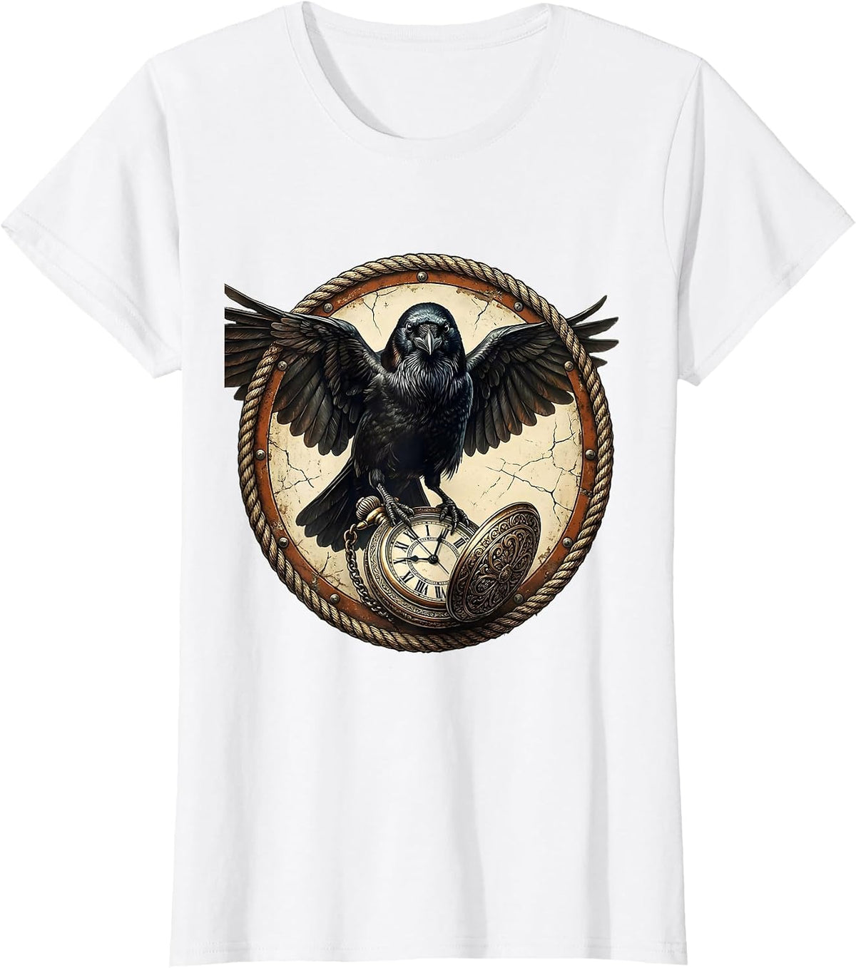 Crow Holding Pocket Watch Gothic Raven Art T-Shirt - White