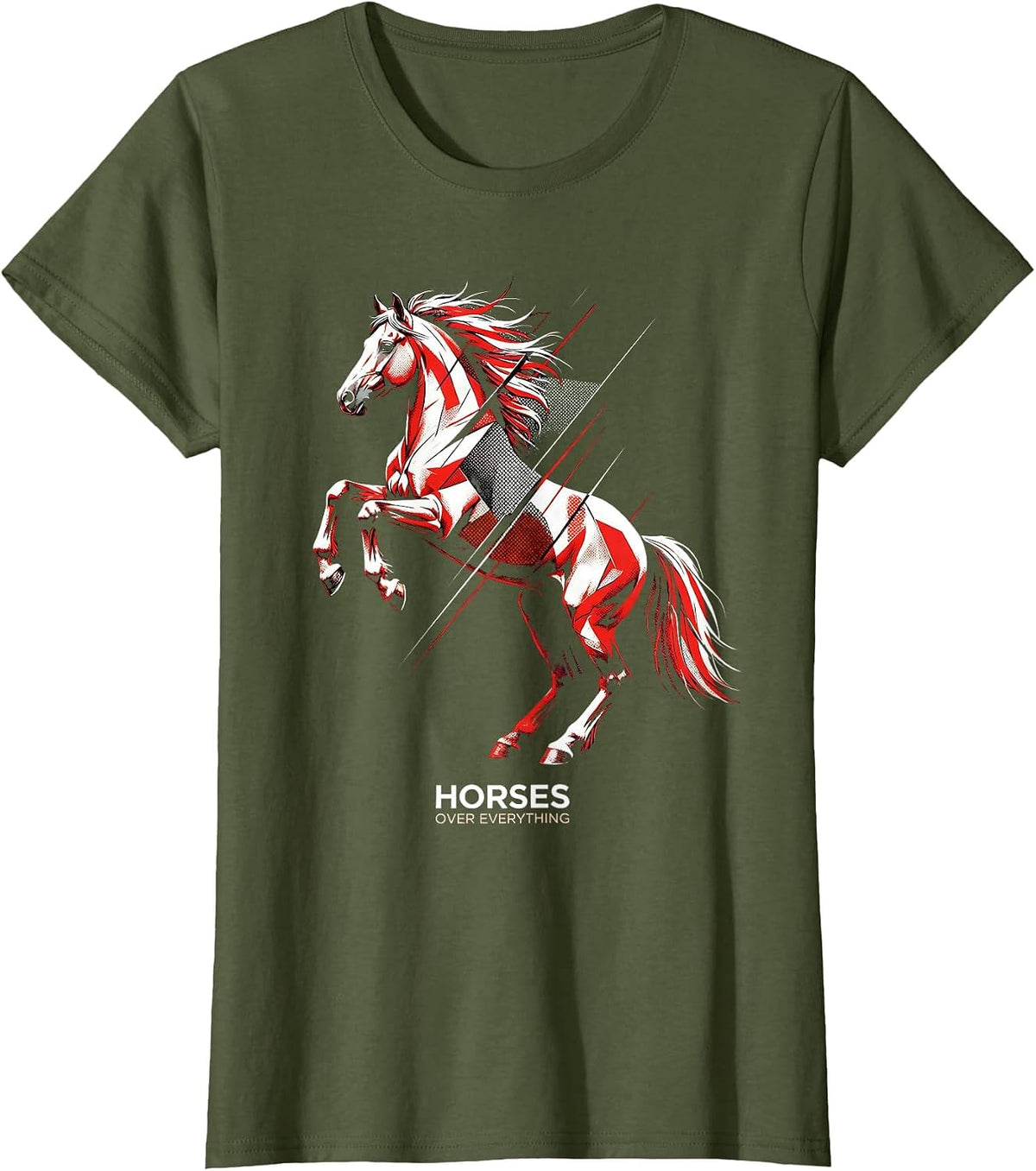 Women's Horses Over Everything Western Design T-Shirt - Olive Green