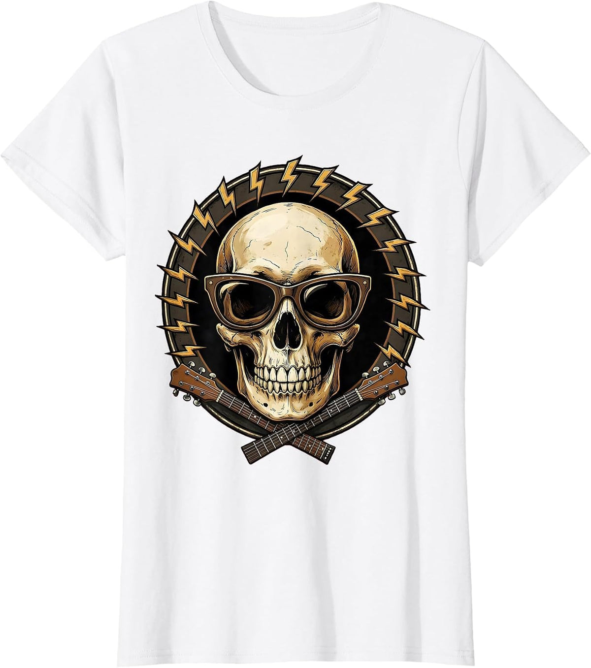 Rock and Roll Skull with Vintage Sunglasses T-Shirt - White