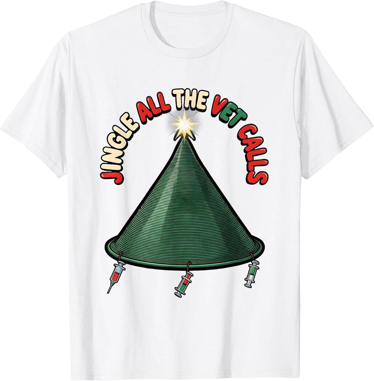 Men's Jingle All The Vet Calls Funny Veterinary Tech Christmas T-Shirt - White