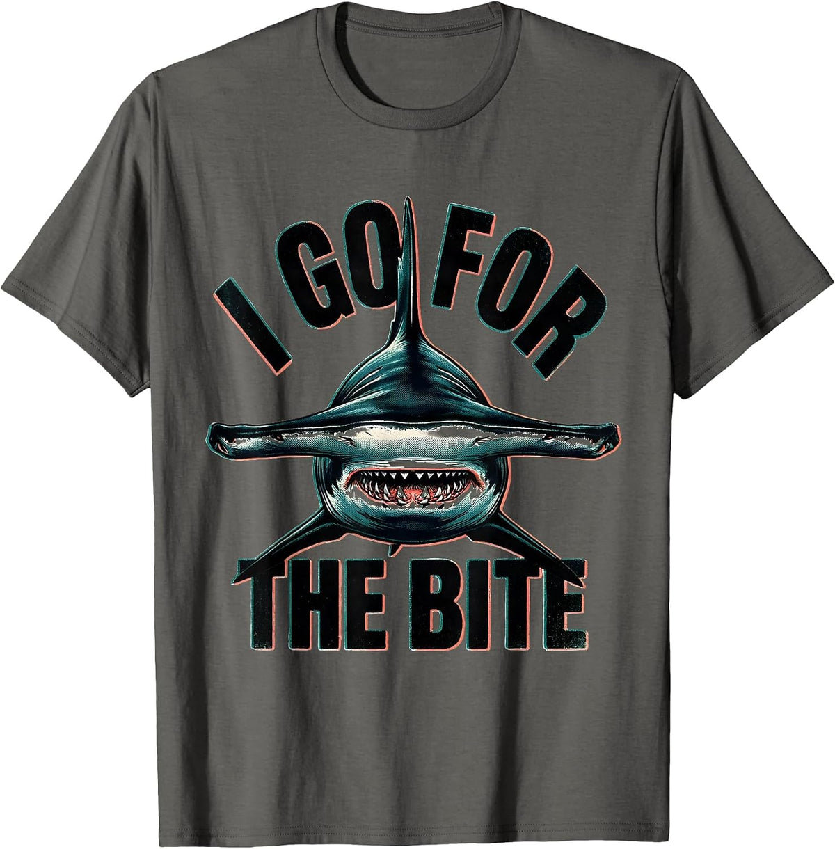 I Go For The Bite Funny Shark Ocean Wildlife Humor Novelty T-Shirt - Asphalt Grey