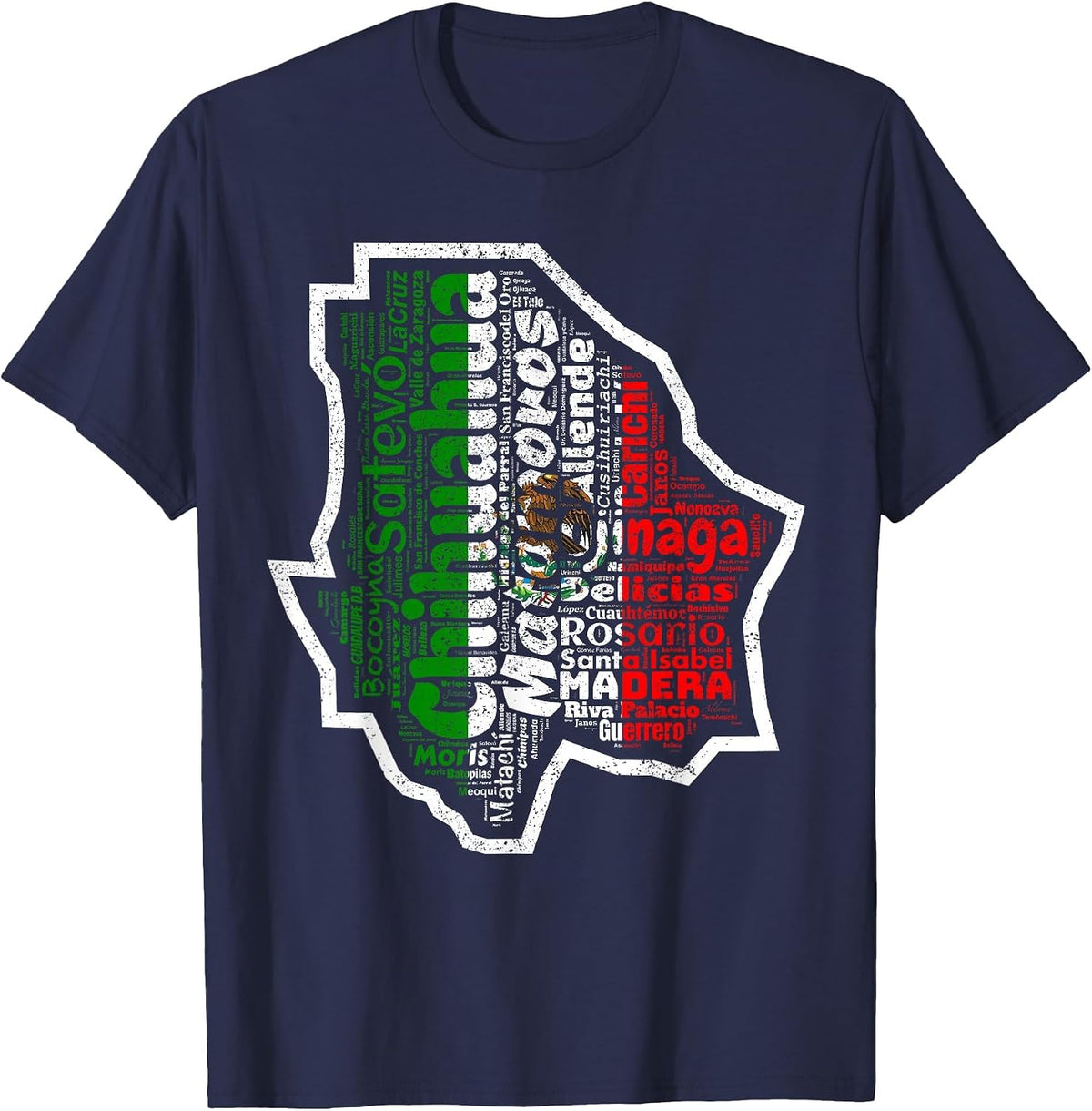 Chihuahua Mexico Mapa Bandera Mexicana State T-Shirt - Navy Blue
