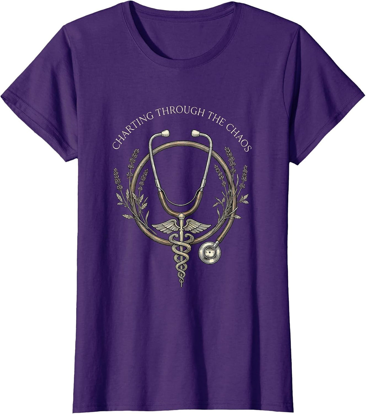 Women's Charting Through the Chaos Nurse Design T-Shirt - Purple