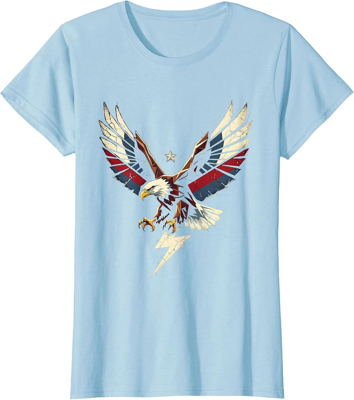 Bald Eagle Lightning Bolt Patriotic Graphic Design T-Shirt - Baby Blue