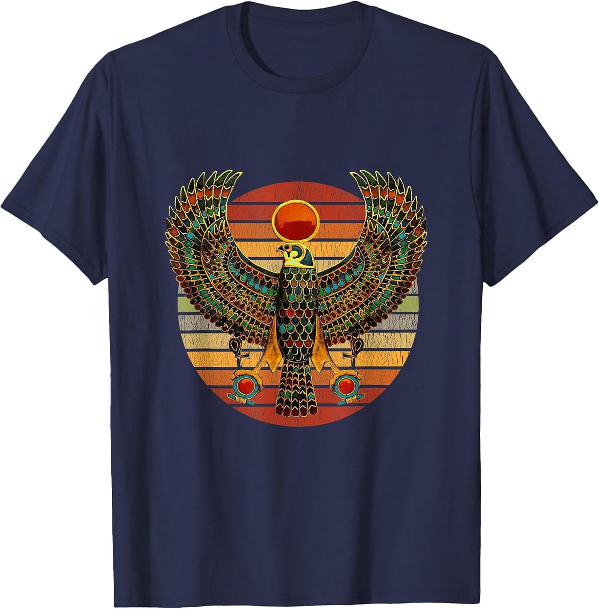 Retro Vintage Horus Ancient Egyptian Falcon Hieroglyph T-Shirt - Navy Blue