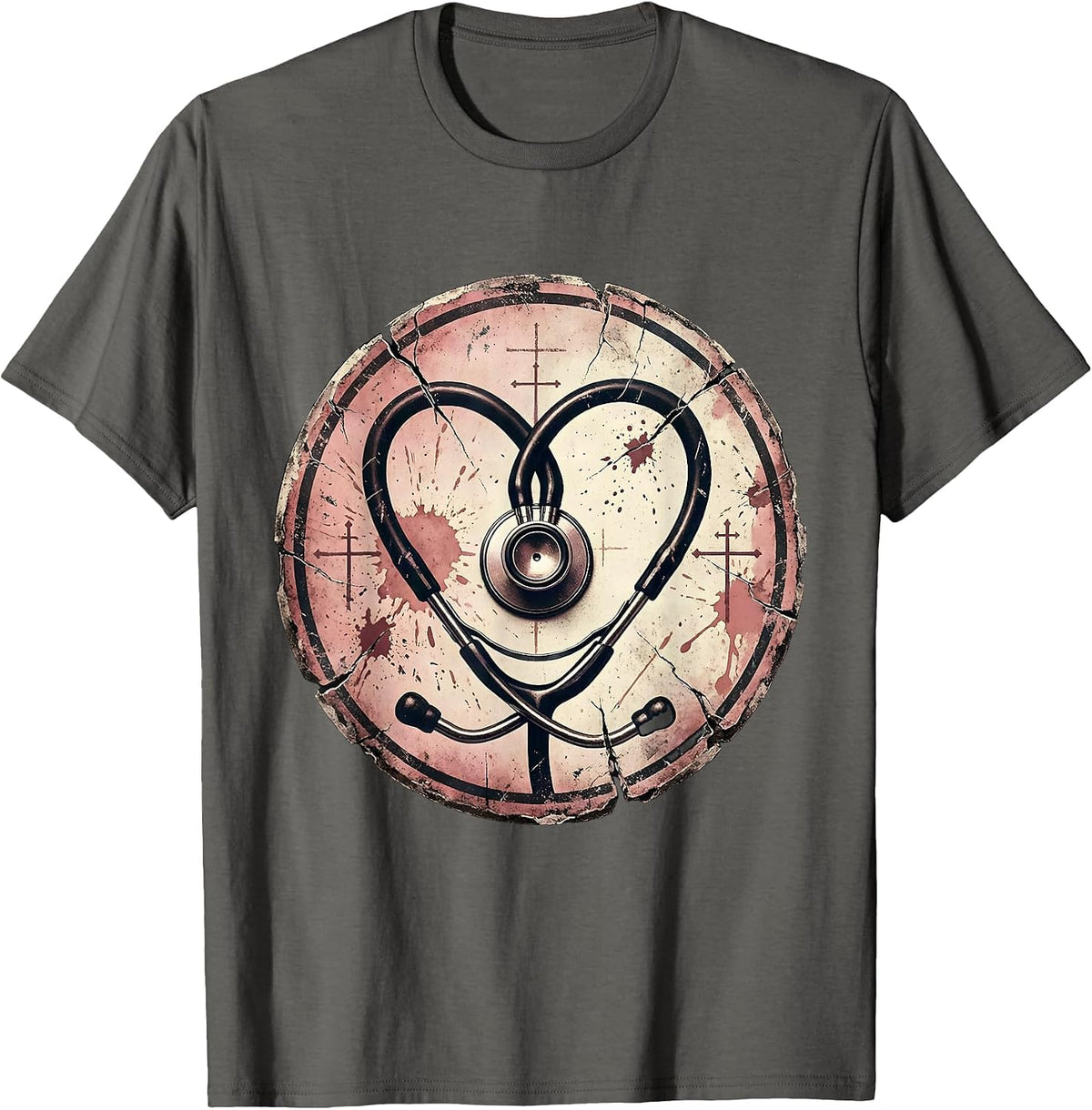 Stethoscope Heart Nurse Graphic Design T-Shirt - Asphalt Grey