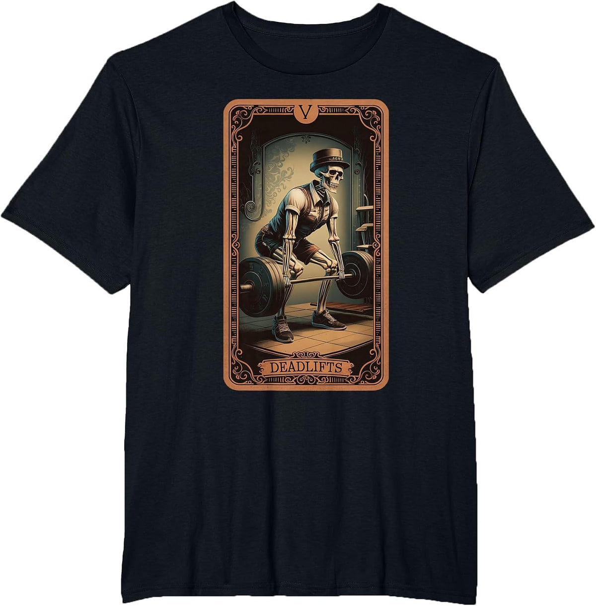 Tarot Card Skeleton Deadlifts Powerlifting Weightlifting Gym T-Shirt - Black