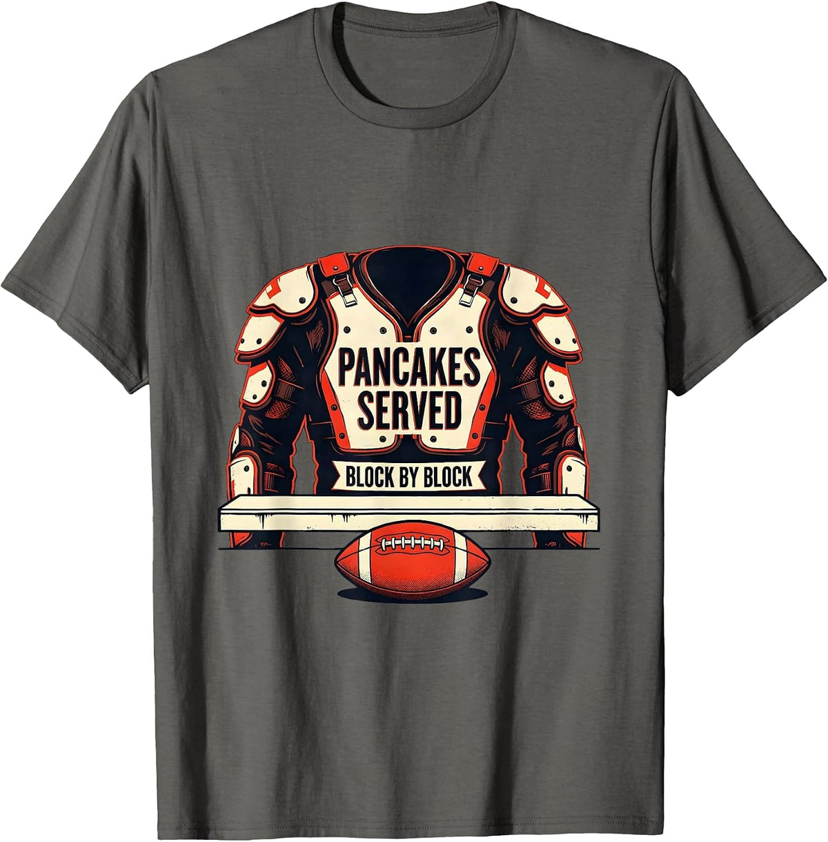 Men's Pancakes Served Block By Block Funny Football Lineman T-Shirt - Asphalt Grey