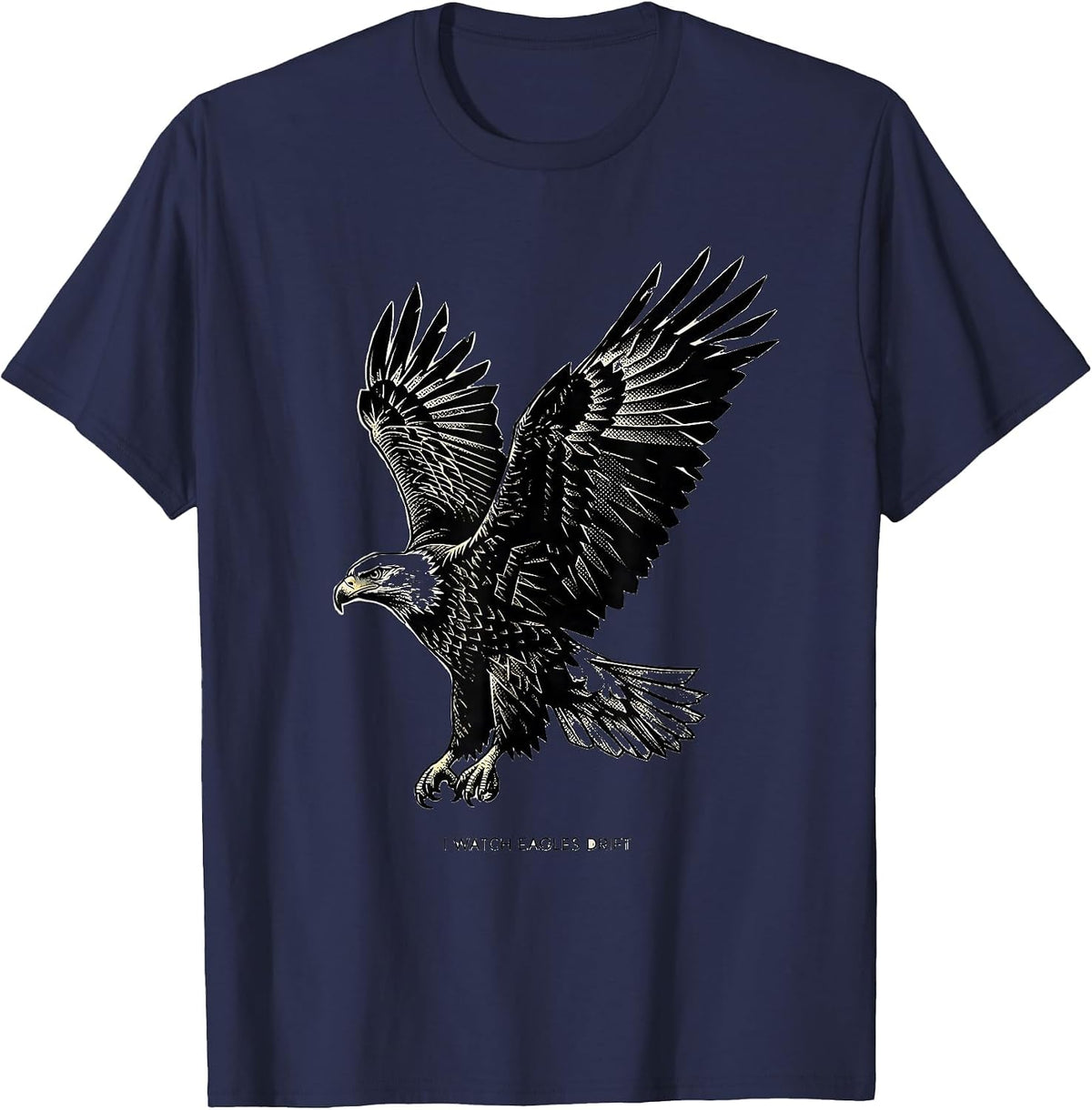 Men's I Watch Eagles Drift Custom Dithered Bald Eagle Wildlife Art T-Shirt - Navy Blue