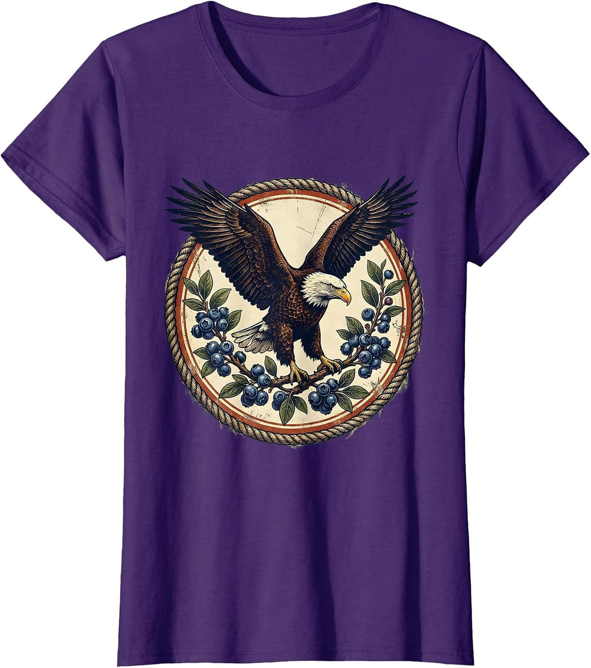Women's Bald Eagle Blueberry Branch Patriotic Art T-Shirt - Purple