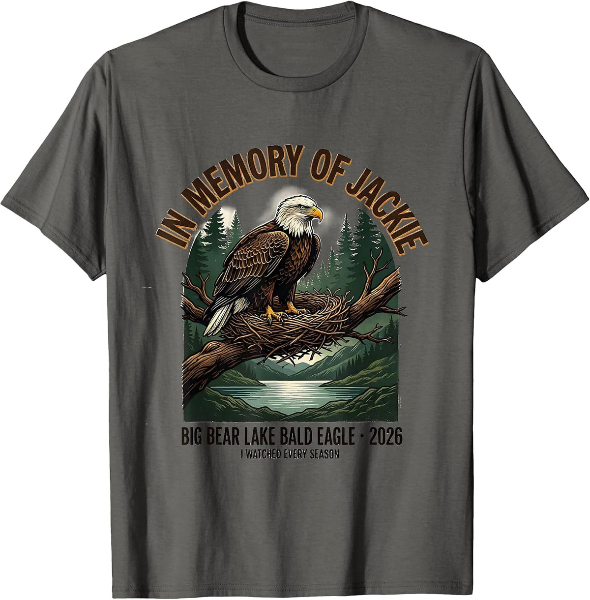 Men's In Memory Of Jackie Big Bear Lake Bald Eagle Memorial T-Shirt - Asphalt Grey