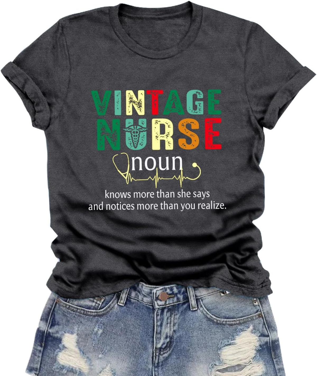 Nurse Shirt for Women Nurses Week T-Shirt Nursing Life Tee Tops - Grey