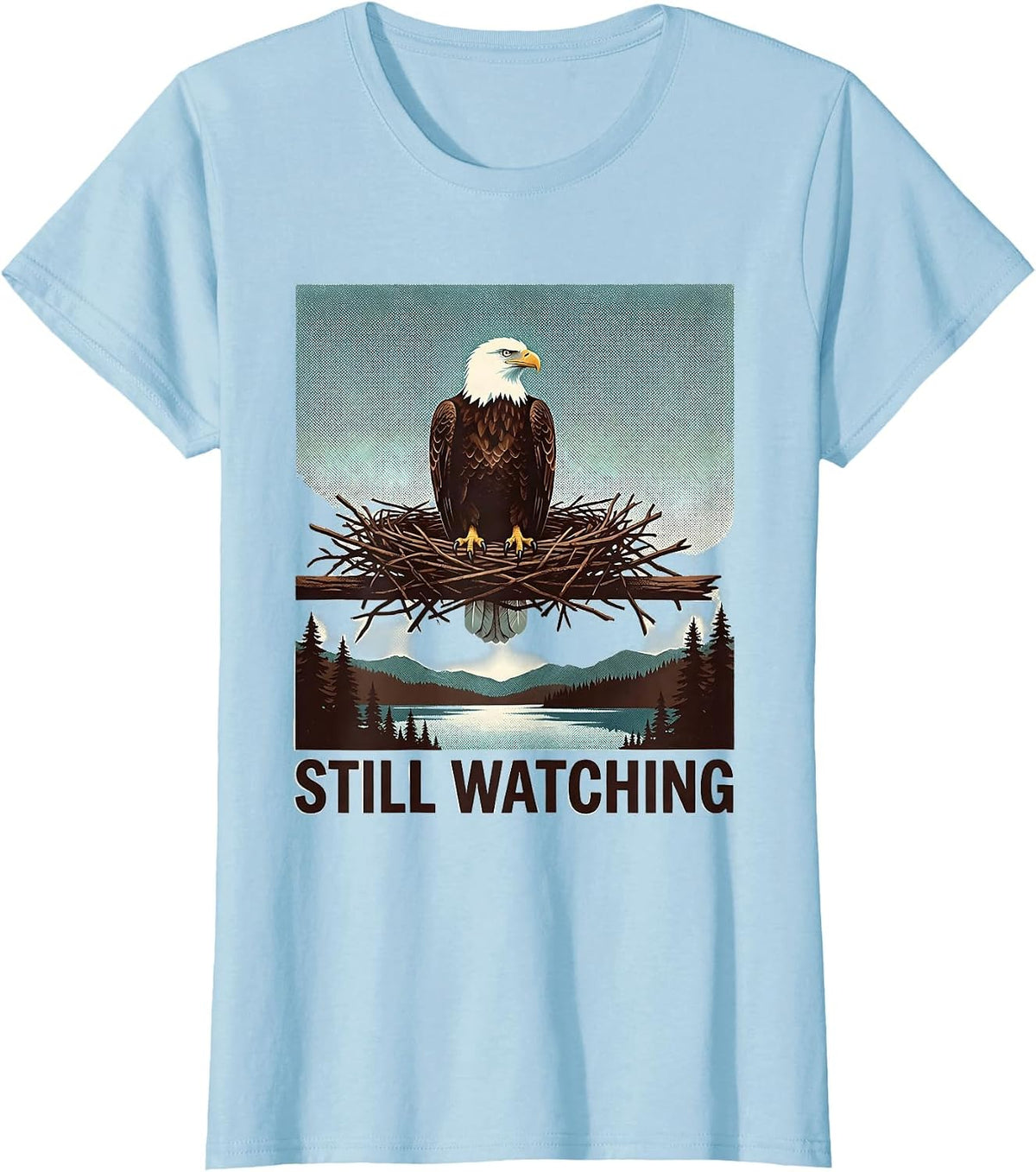 Still Watching Risograph Bald Eagle Big Bear Lake Memorial T-Shirt - Baby Blue