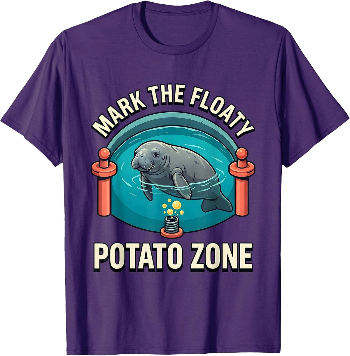 Men's Mark The Floaty Potato Zone Funny Manatee Lover Crystal T-Shirt - Purple