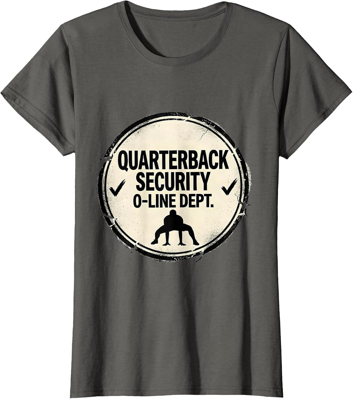 Women's Quarterback Security O-Line Dept Funny Football Lineman T-Shirt - Asphalt Grey