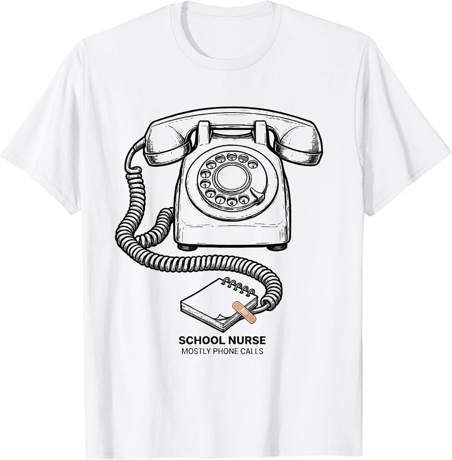 Men's School Nurse Mostly Phone Calls Funny Nurse Appreciation T-Shirt - White
