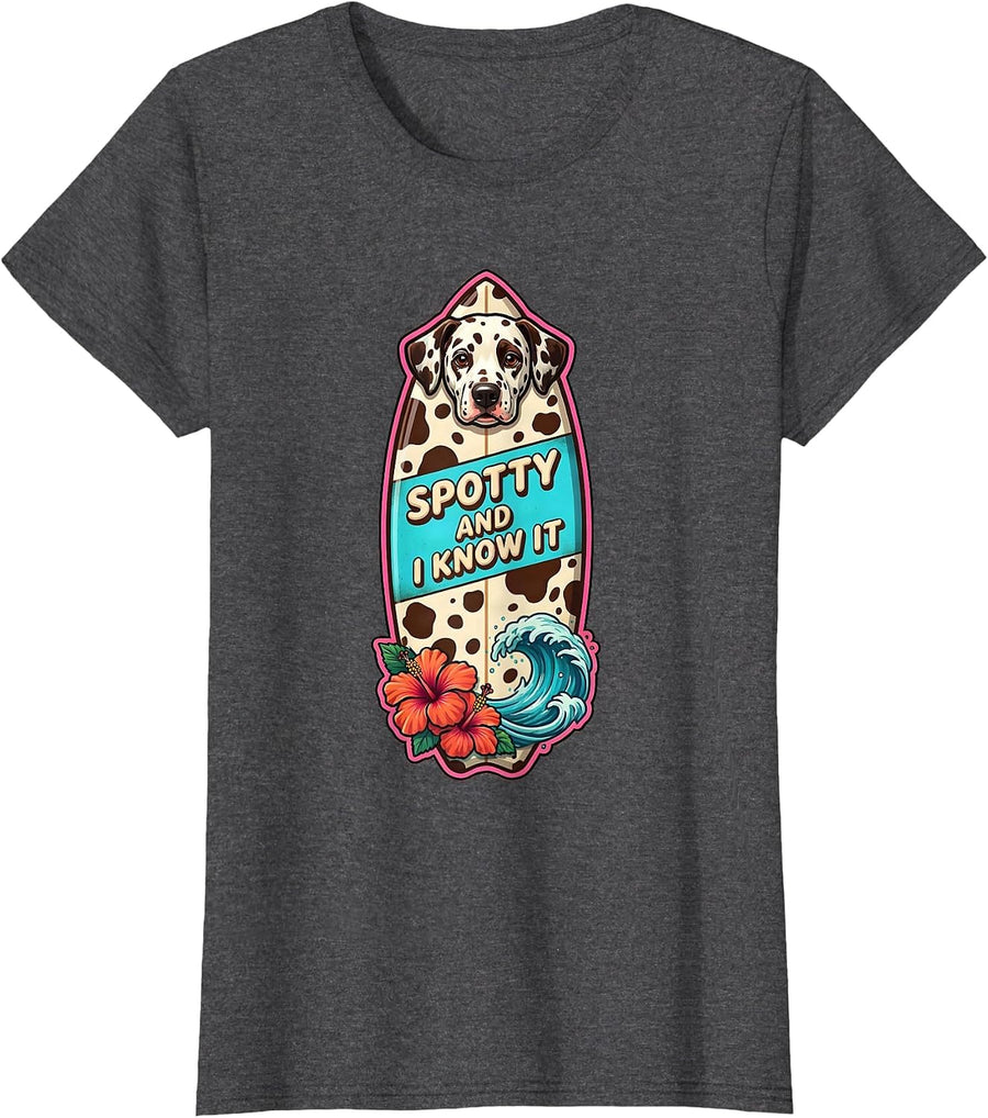Women's Spotty and I Know It Dalmatian Design T-Shirt - Dark Heather Grey