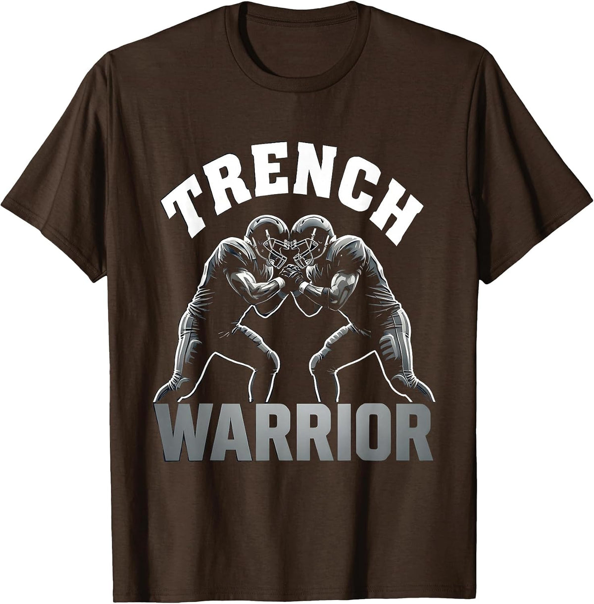 Men's Trench Warrior Football Lineman Graphic Design T-Shirt - Brown