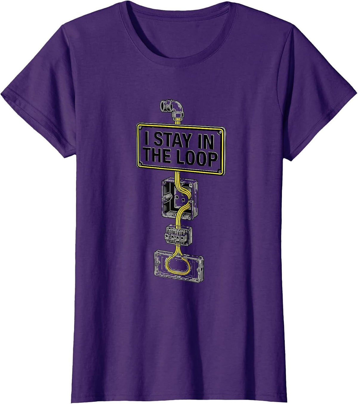 Women's I Stay In The Loop Funny Electrician Skeleton Trade Humor T-Shirt - Purple