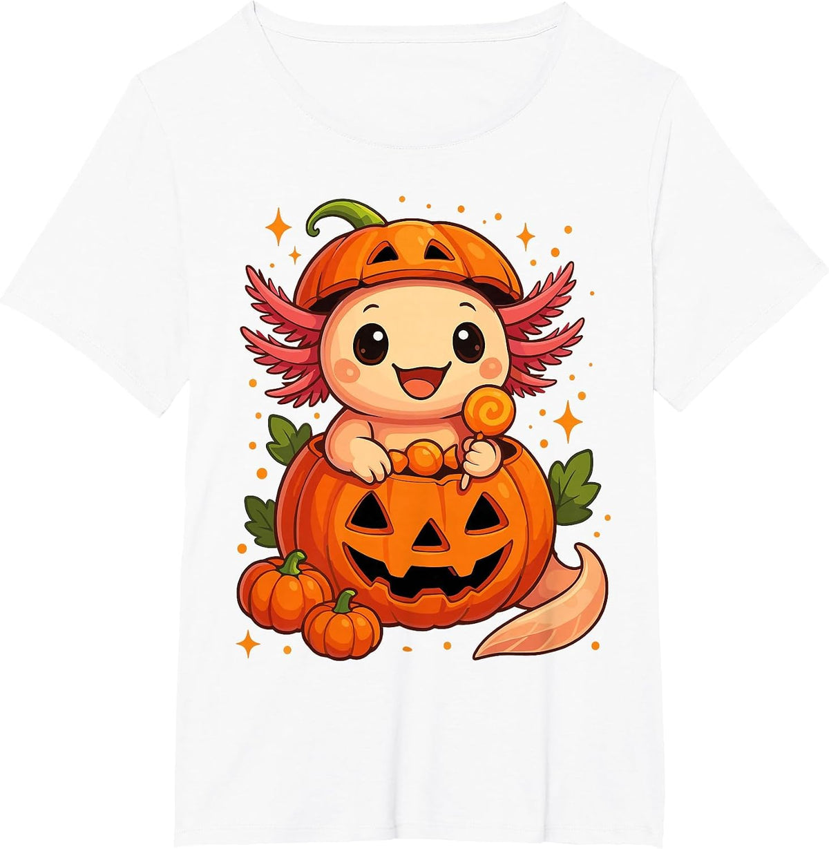 Cute Axolotl Halloween Spooky Candy Pumpkin Axolotl T-Shirt - White