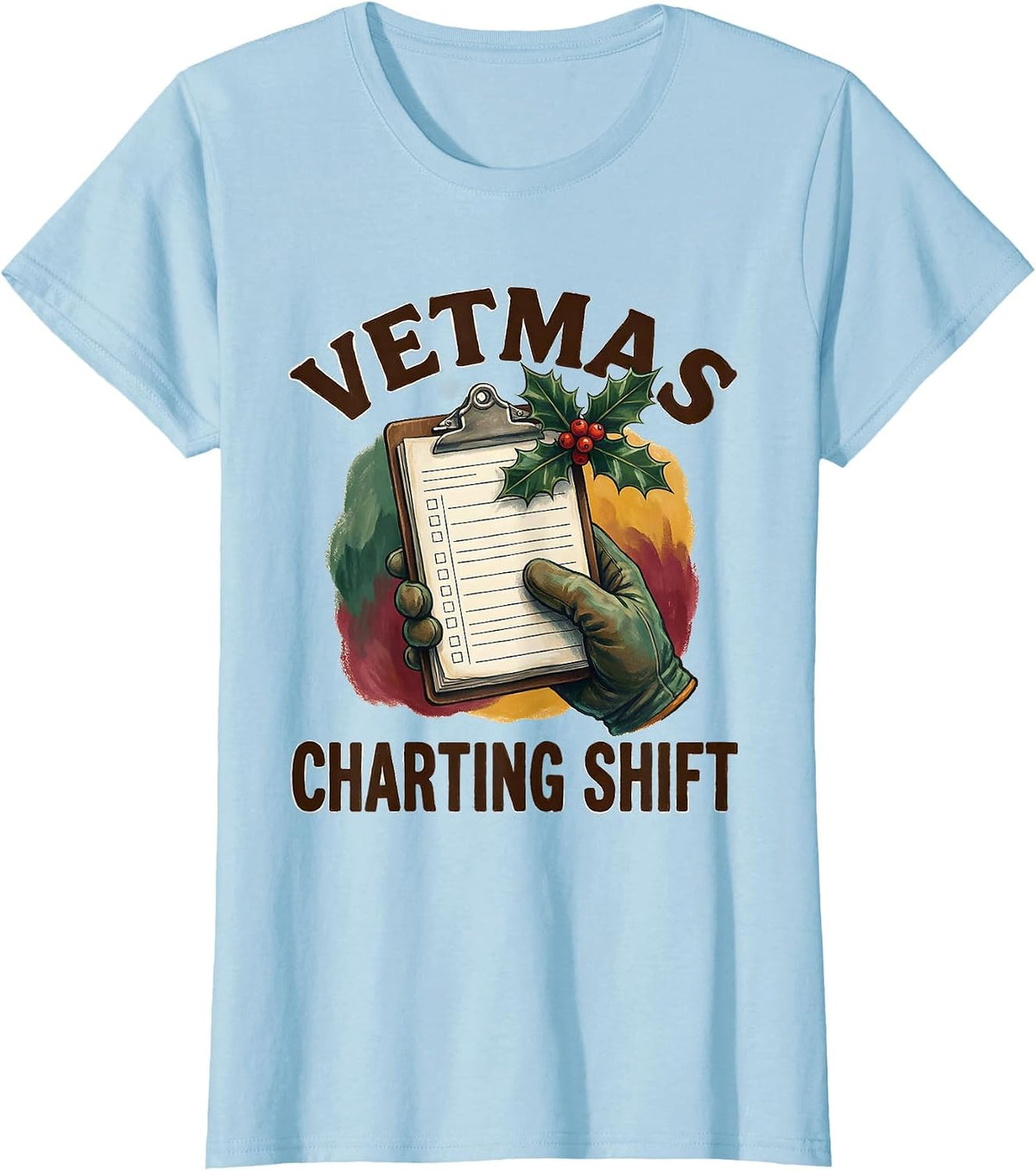 Vetmas Charting Shift Storybook Vet Tech Christmas T-Shirt - Baby Blue