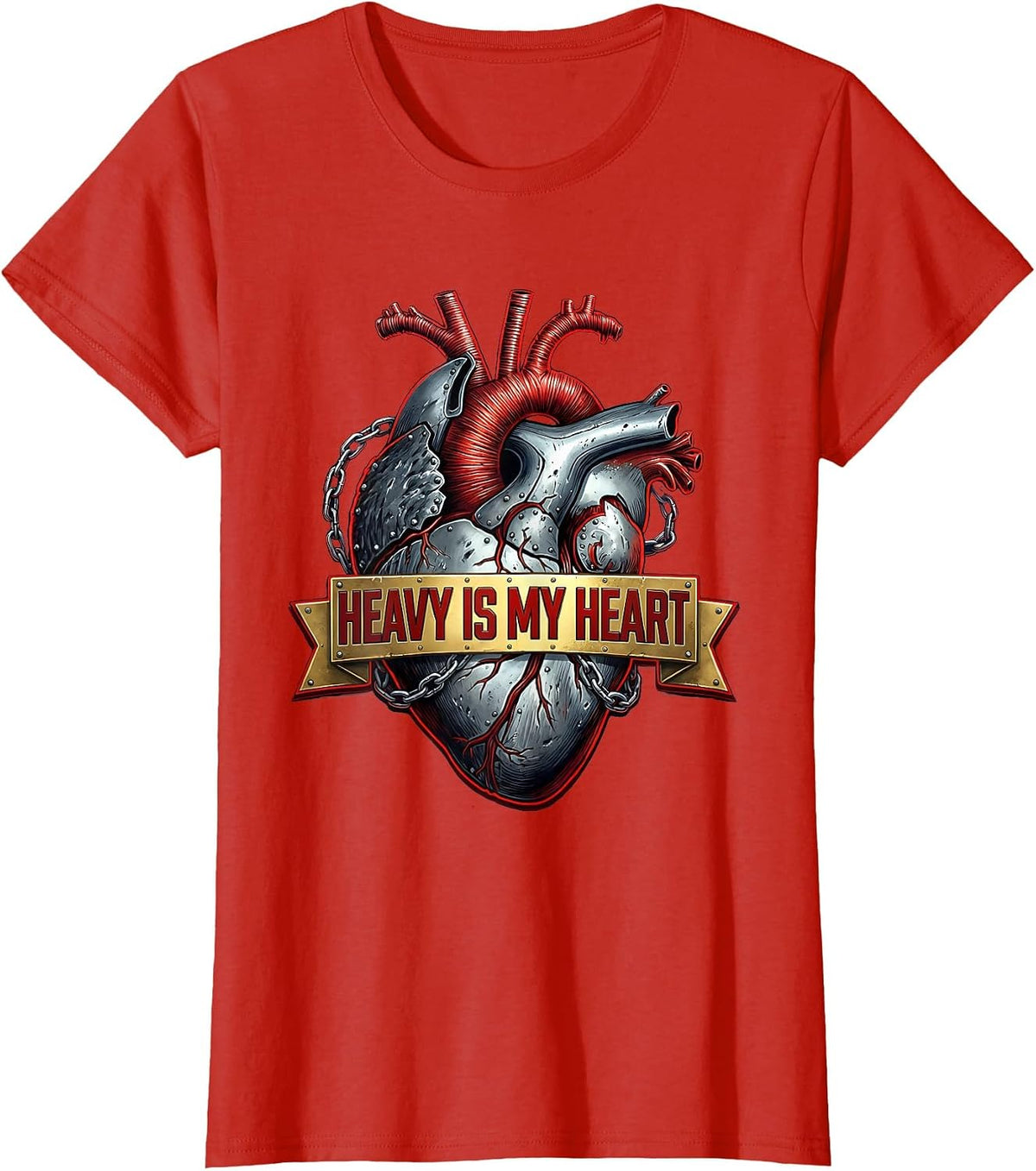 Heavy Is My Heart Heavy Metal Graphic Design T-Shirt - Red