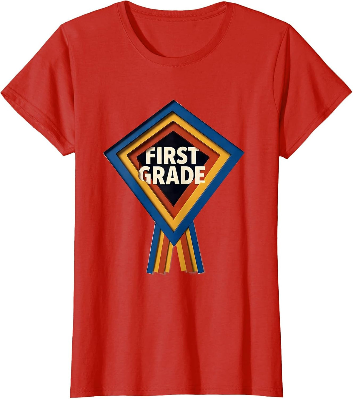 Women's First Grade Geometric Pennant Back To School Girl T-Shirt - Red