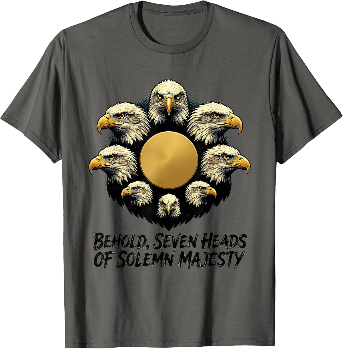 Men's Behold, Seven Heads Of Solemn Majesty Vintage Bald Eagle T-Shirt - Asphalt Grey