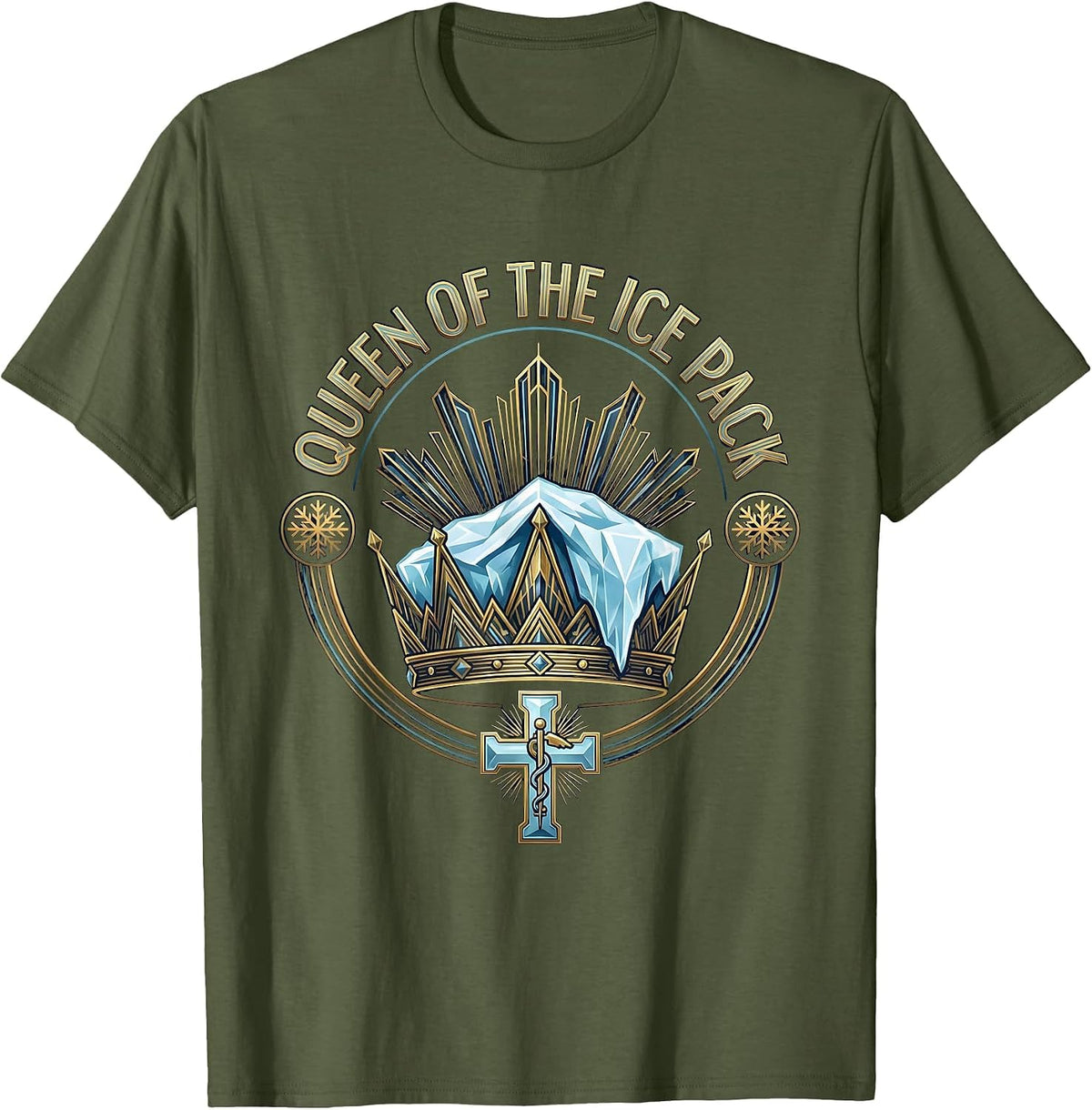 Men's Queen of the Ice Pack School Nurse Design T-Shirt - Olive Green