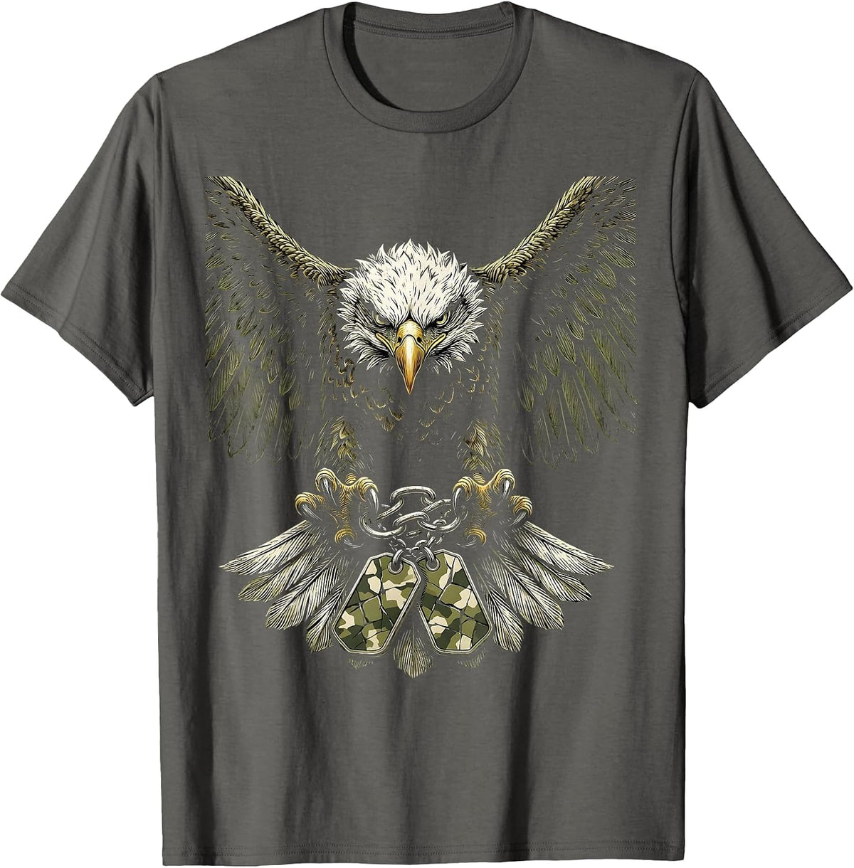 Men's Eagle Camo Dog Tags Patriotic Graphic Tee T-Shirt - Asphalt Grey