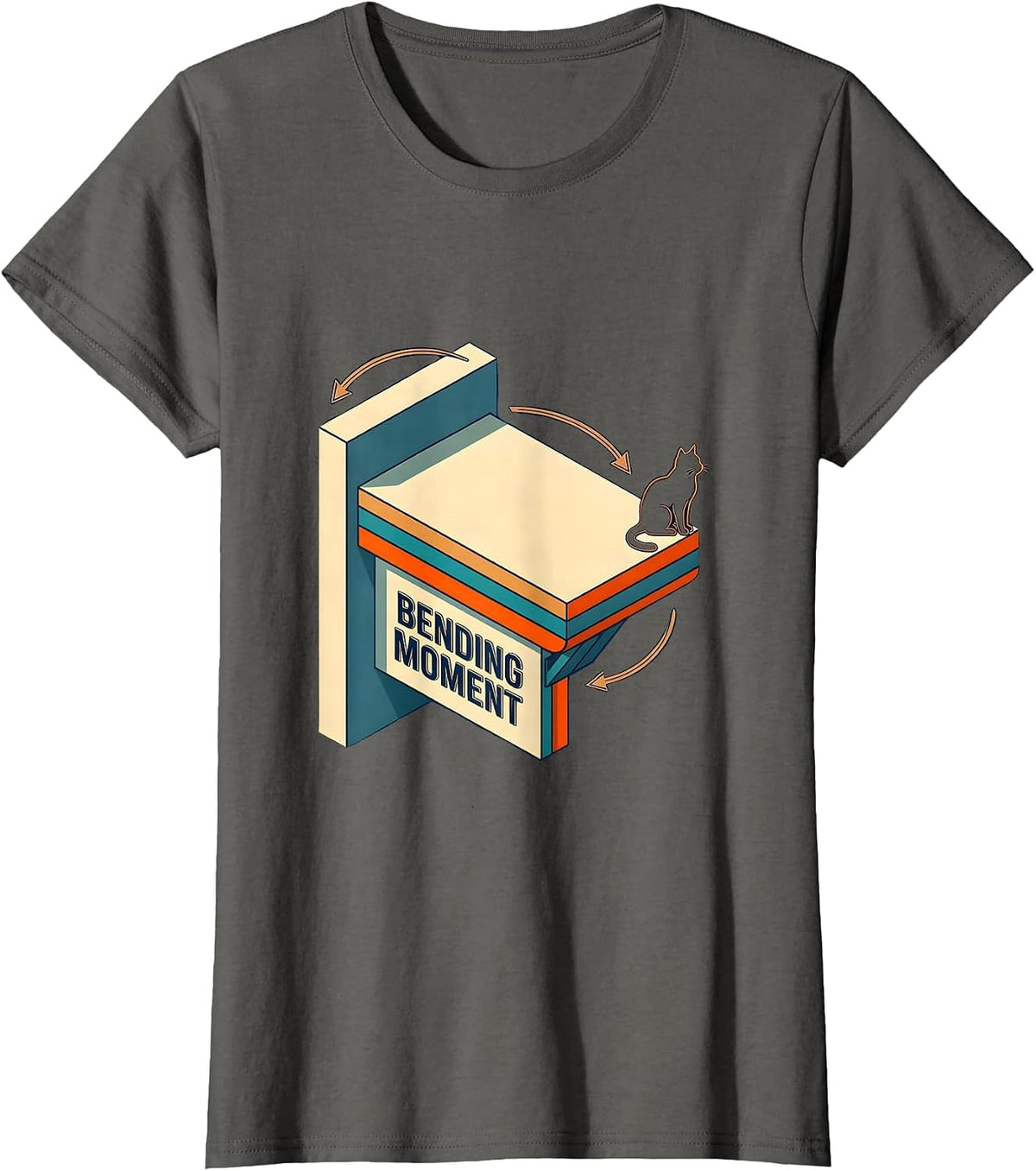 Women's Bending Moment Funny Cat Physics Humor Design Cat Lover T-Shirt - Asphalt Grey
