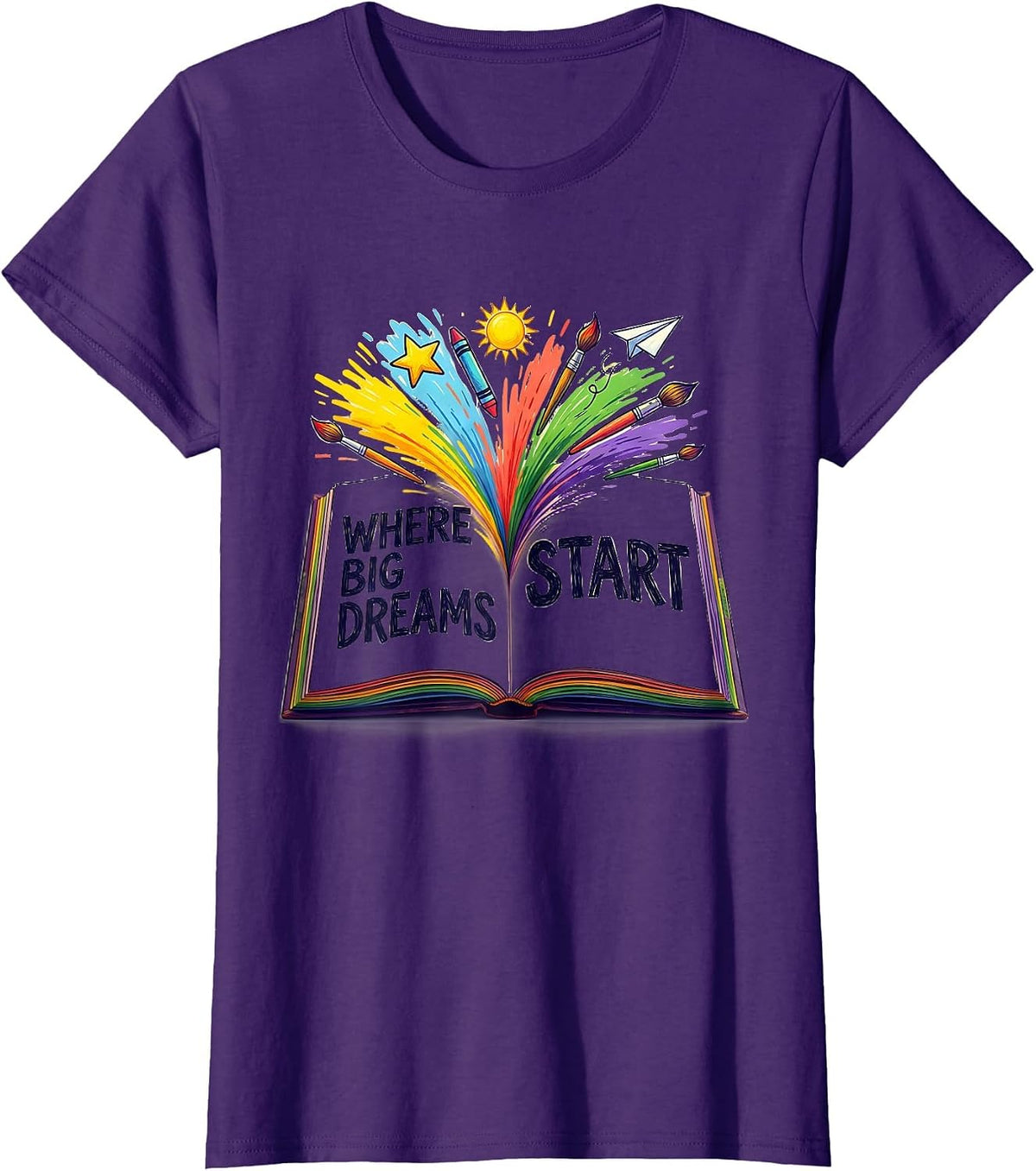Women's Where Big Dreams Start Preschool Teacher Design T-Shirt - Purple