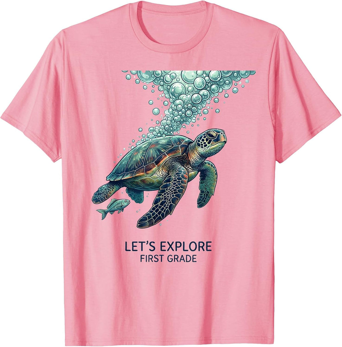 Men's Let's Explore First Grade Cute Teacher Back to School Ocean T-Shirt - Pink