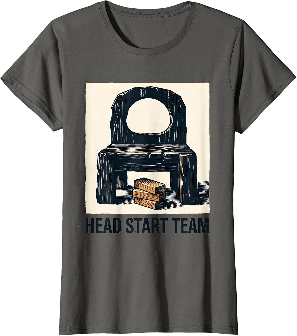 Women's Head Start Team Linocut Preschool Teacher Back To School T-Shirt - Asphalt Grey
