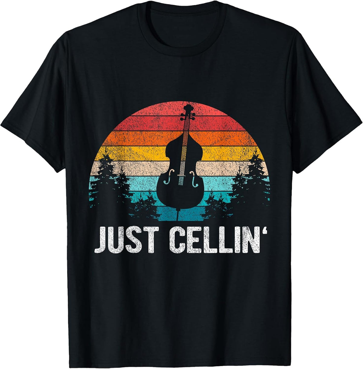 Just Cellin Funny Cello Cellist Orchestra Musician Retro T-Shirt - Black