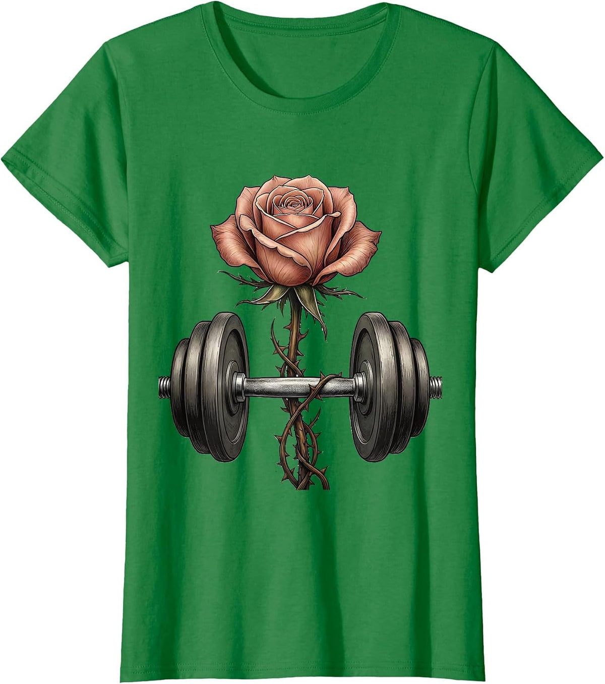 Rose Blooming From Dumbbell Floral Fitness Design T-Shirt - Kelly Green