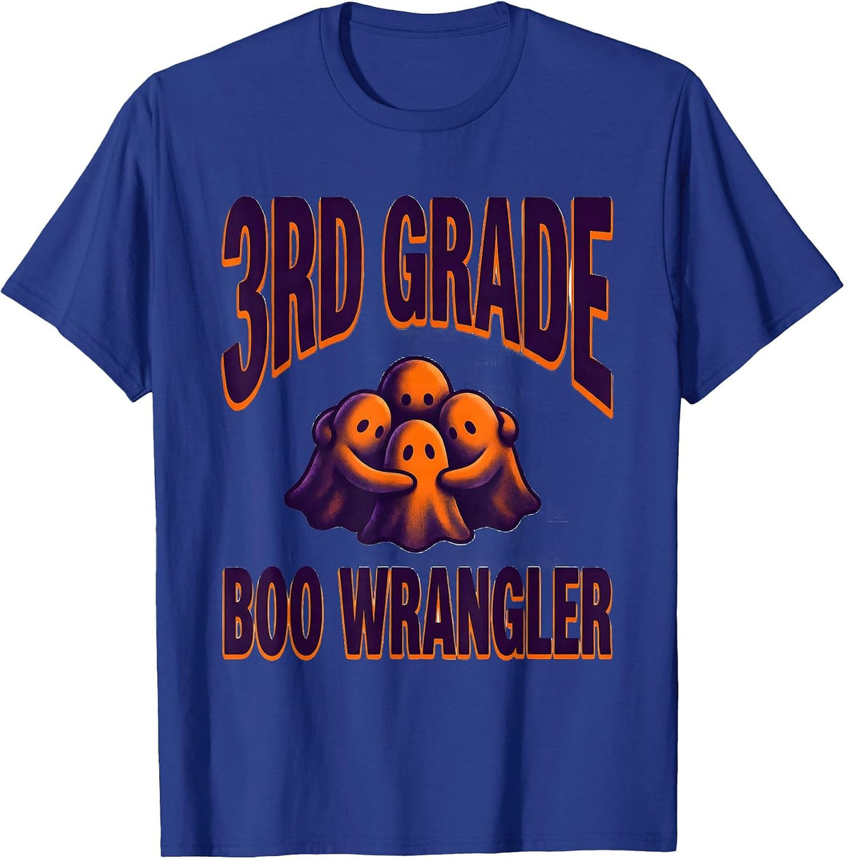 3rd Grade Boo Wrangler Cute Teacher Ghost Halloween Crew T-Shirt - Royal Blue