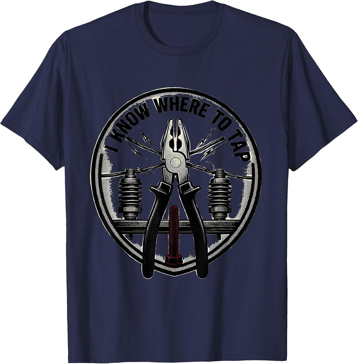 I Know Where To Tap Funny Lineman Electrician Skeleton Trade T-Shirt - Navy Blue