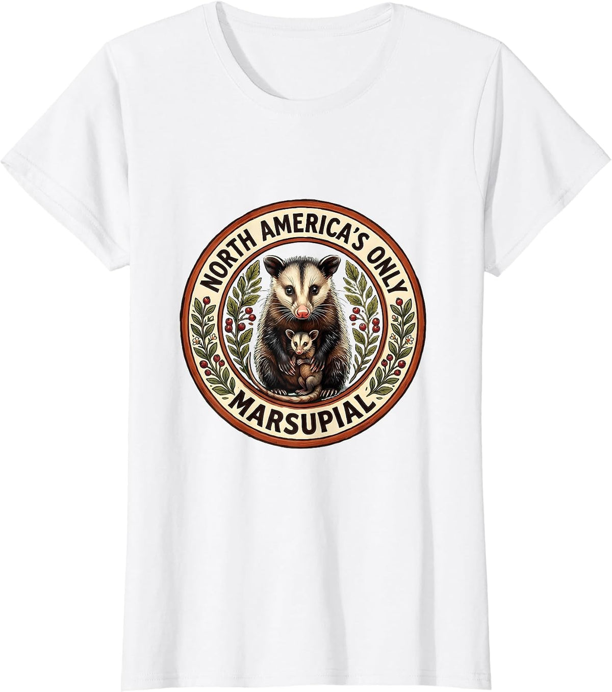 North America's Only Marsupial Opossum Design T-Shirt - White