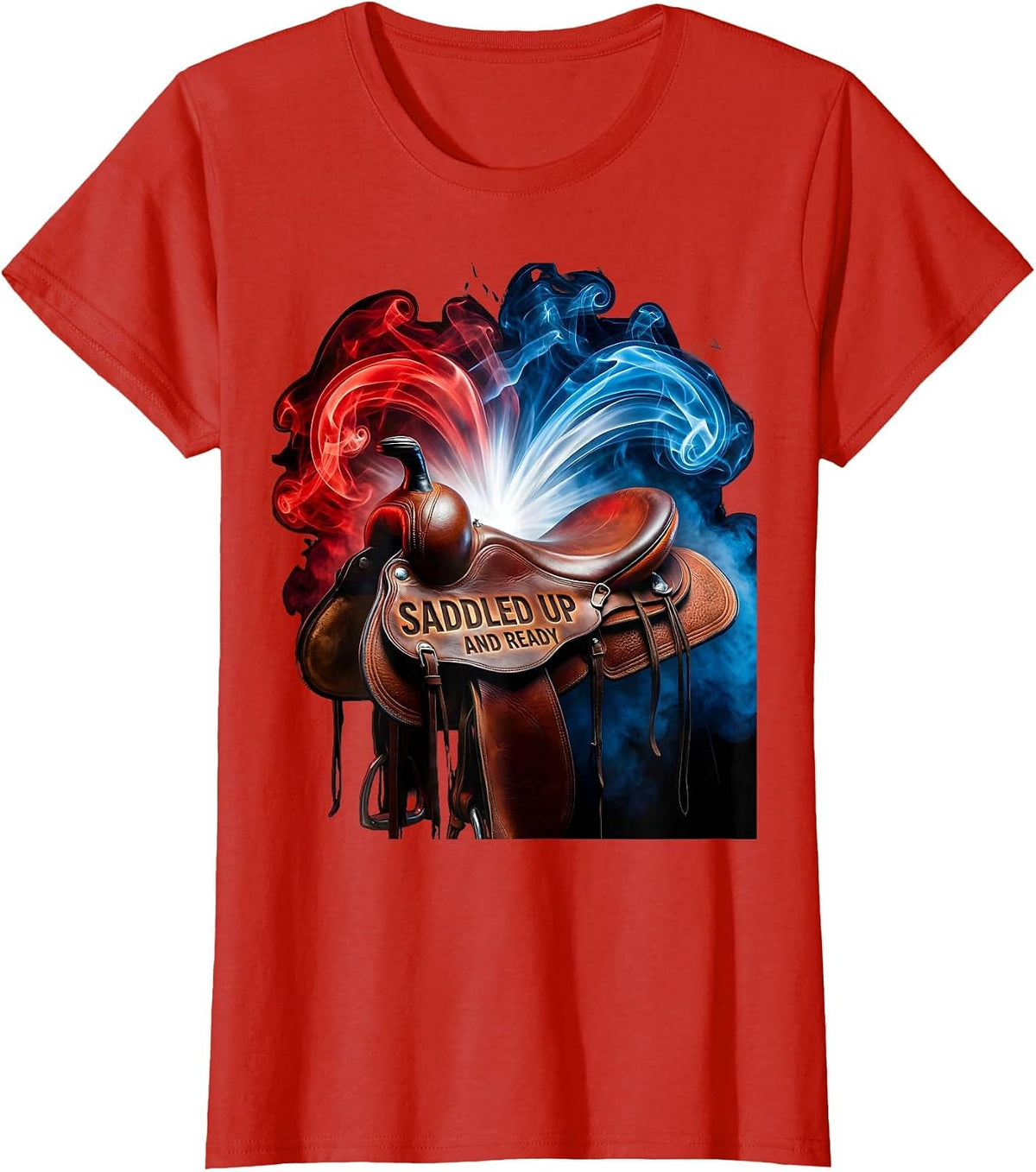 Saddled Up and Ready Equestrian Design T-Shirt - Red
