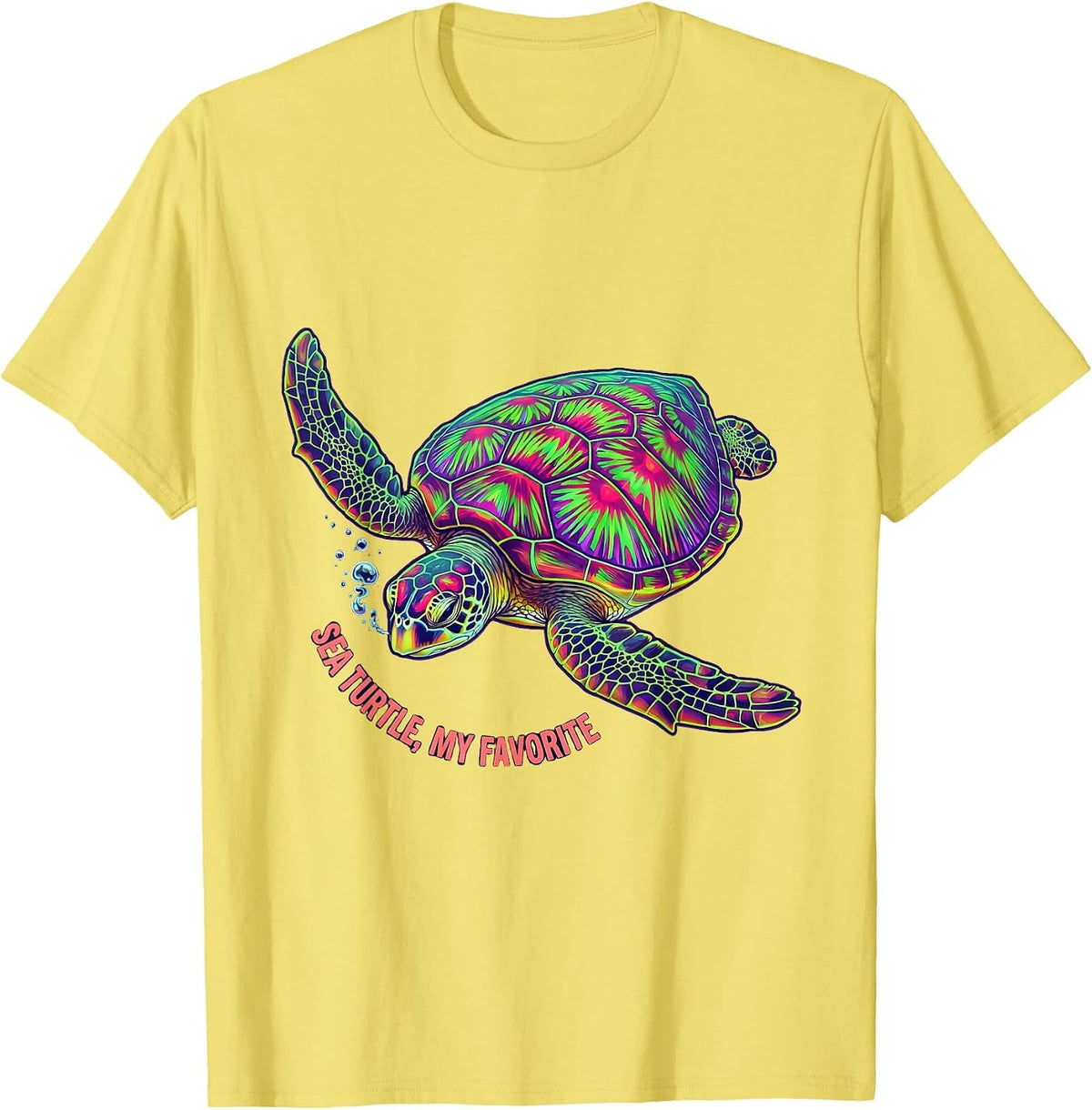 Men's Sea Turtle My Favorite Psychedelic Ocean Animal Beach Lover T-Shirt - Lemon Yellow