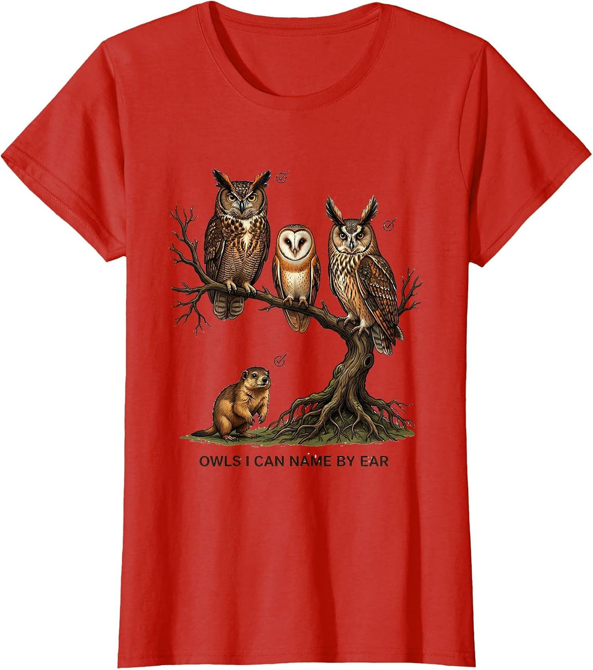 Women's Owls I Can Name By Ear Funny Owl Lover Bird Watcher Vintage T-Shirt - Red