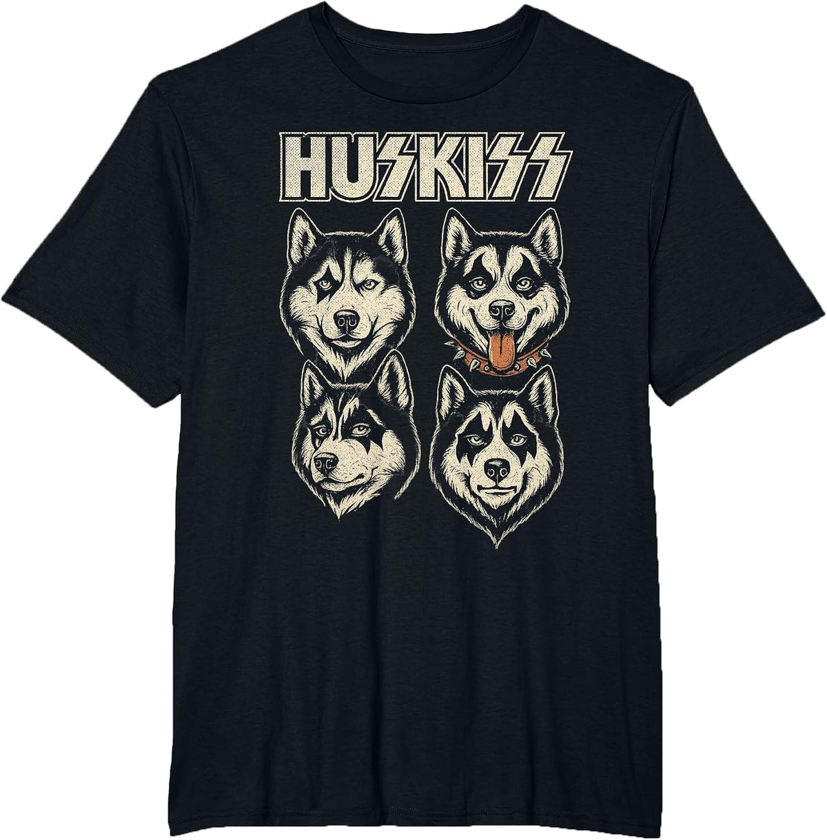 Funny Huskiss Siberian Husky Dog Glam Rock and Roll Parody T-Shirt - Black