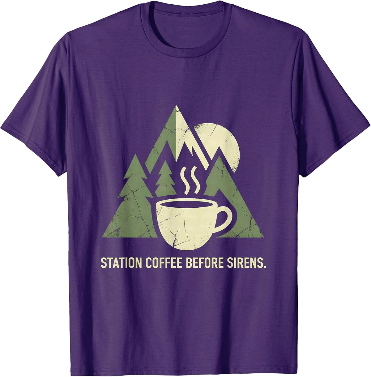 Station Coffee Before Sirens Funny Firefighter Fireman T-Shirt - Purple