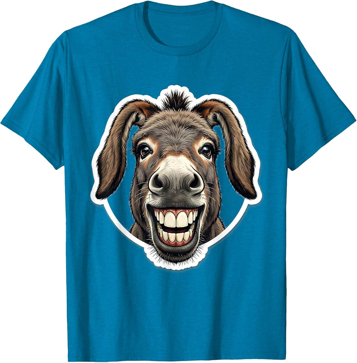 Grinning Donkey Face Funny Animal Illustration T-Shirt - Sapphire Blue