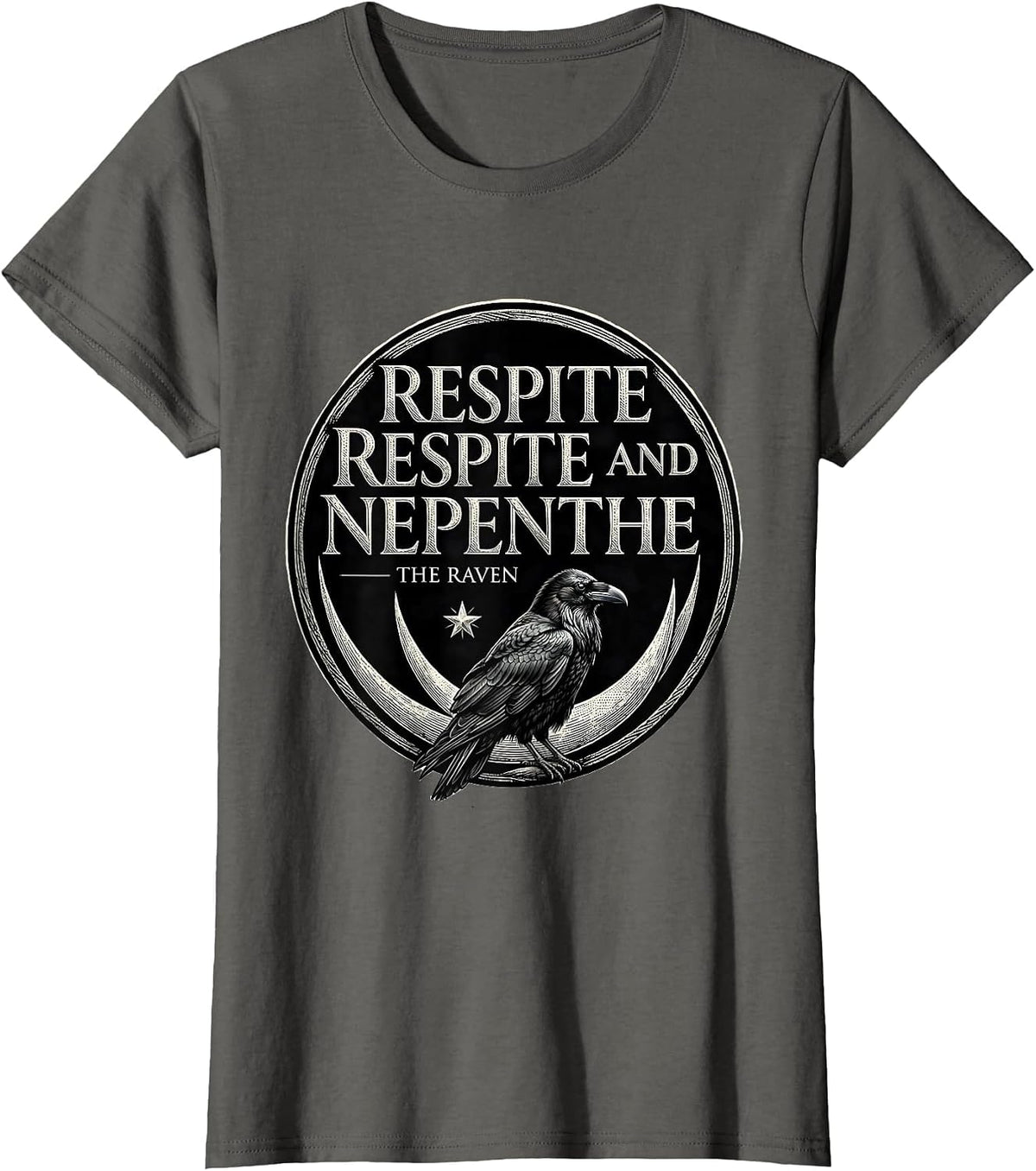 Women's Respite—respite and nepenthe — The Raven Gothic T-Shirt - Asphalt Grey