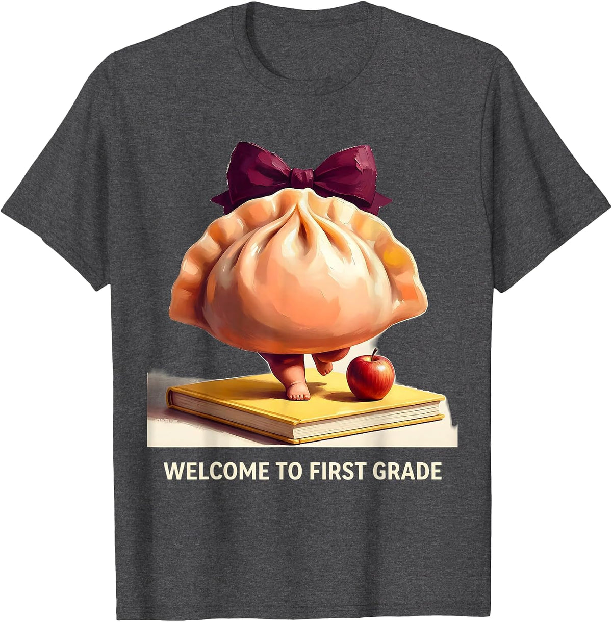 Men's Welcome to First Grade Cute Dumpling Girl Teacher Back T-Shirt - Dark Heather Grey