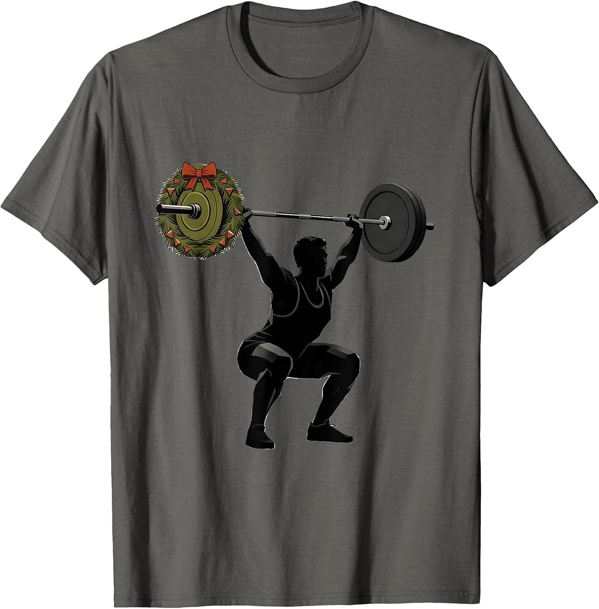 Men's Lifter Deadlift Evergreen Wreath Midcentury Modern Christmas T-Shirt - Asphalt Grey