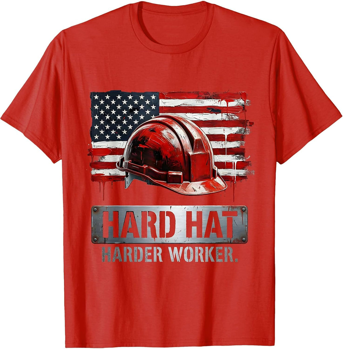 Men's Hard Hat Harder Worker Blue Collar Pride Design T-Shirt - Red